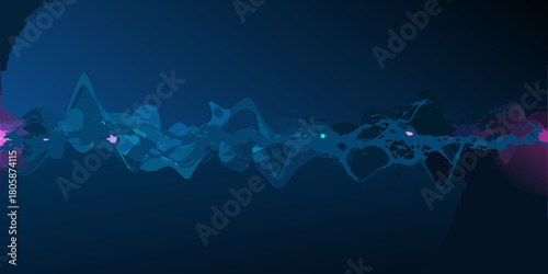 Abstract flowing sound wave visualization with vibrant blue and pink hues on a dark background