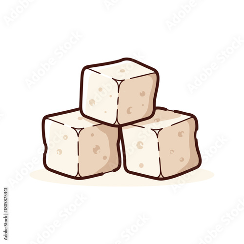 Three light brown sugar cubes stacked on a white background in a simple illustration.