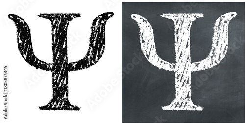 Chalk Handdrawn Psi Symbol Vector Ideal for psychology, parapsychology, science, and educational projects requiring a hand-drawn chalkboard aesthetic for mental or psychic concepts.