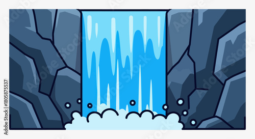 Dynamic Waterfall Cascading Over Rocks in a Natural Landscape.