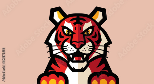 Fierce Tiger Head Illustration with Intense Eyes and Open Mouth.