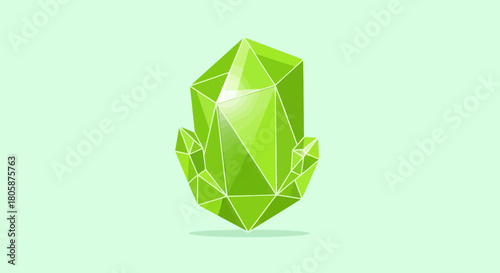 Green Crystal Gemstone Illustration with Faceted Design and Light Reflection.