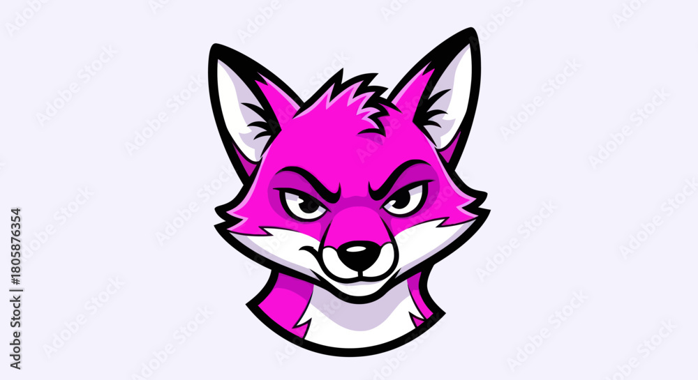 Fototapeta premium Pink fox head illustration with intense focused expression and sharp features.
