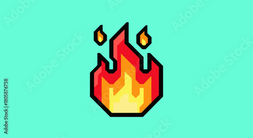 Stylized Flame Illustration with Bold Outlines and Vibrant Colors.
