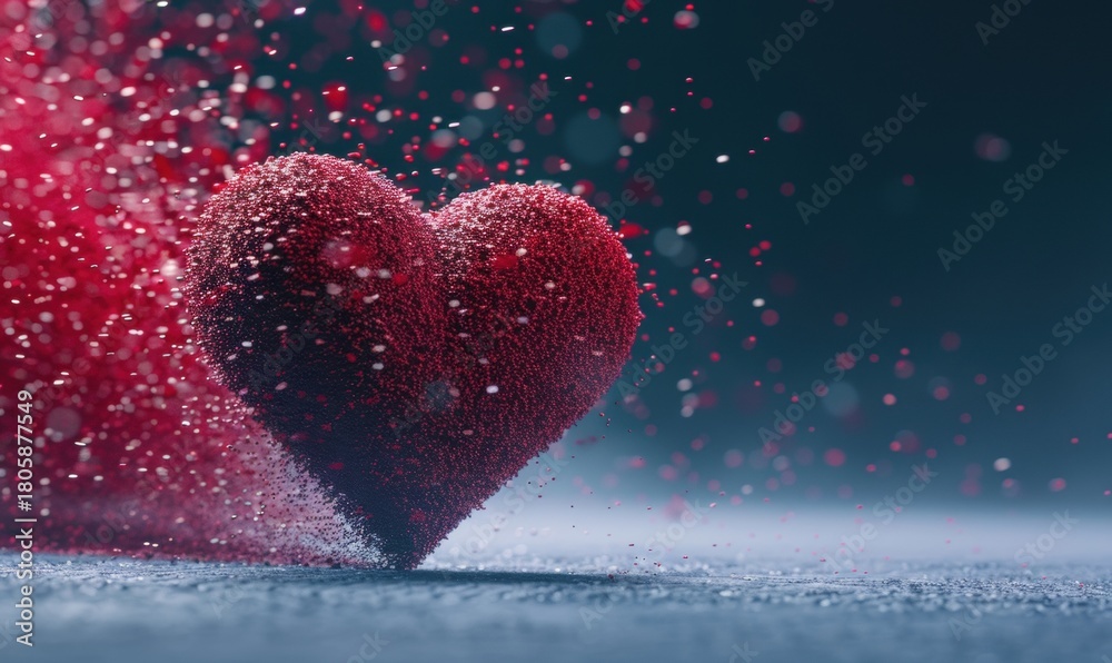 Fototapeta premium Sparkling red heart floating in space romantic valentines day concept