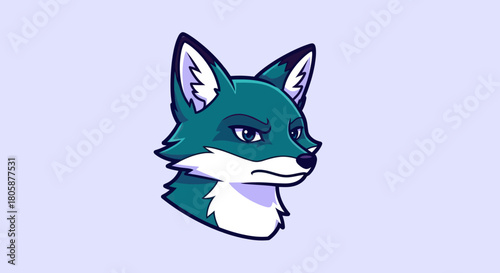 Stylized Teal Fox Head Illustration with Intense Gaze.