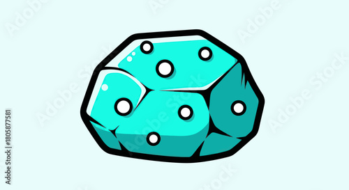 Stylized turquoise asteroid with craters illustration.