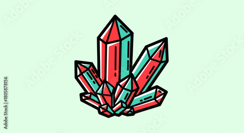 Vibrant Cluster of Geometric Crystals in Red and Teal.