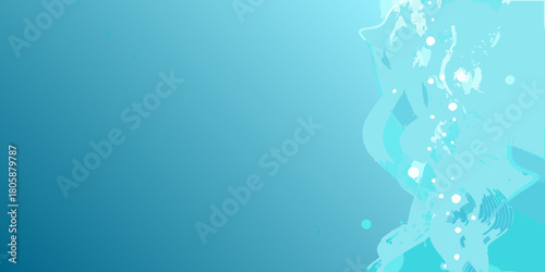 Abstract blue and turquoise gradient background with flowing organic shapes and white bubbles
