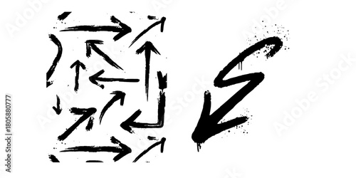 Set of black arrows. Hand drawn, calligraphy, icon set.