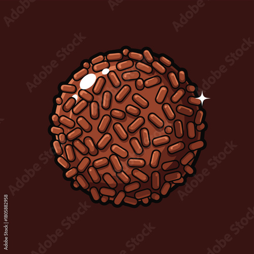 A delicious chocolate brigadeiro or truffle covered in brown sprinkles, a sweet dessert treat.