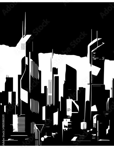 Urban city skyline silhouette at night with vector buildings and skyscraper architecture illustration