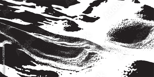 Gradient grainy texture wave. Black stippled curve line background. Undulate smooth sand backdrop with  dust on transparent background. Rough grunge texture with scattered dark specks