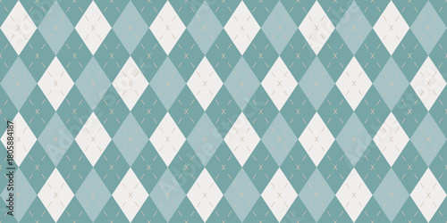 Seamless vector pattern green white argyle diamond check background textile repeat classic preppy stitched fabric design traditional geometric winter cozy golf vintage abstract apparel decoration