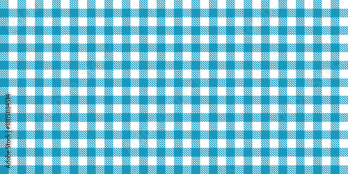 Seamless vector pattern with blue and white gingham check design, classic picnic style fabric texture for clothing, kitchen decor, or summer tablecloths and retro textile applications