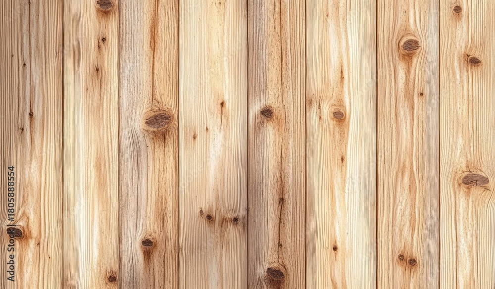 Fototapeta premium Vertical light wooden planks with visible knots and warm natural grain creating a rustic cozy wooden panel texture
