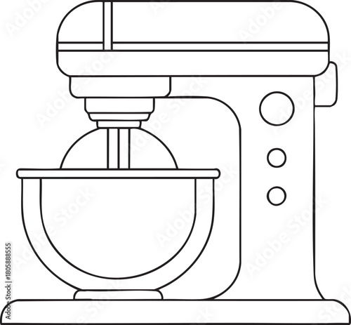Stand mixer outline illustration showing essential baking appliance with mixing bowl for culinary preparation