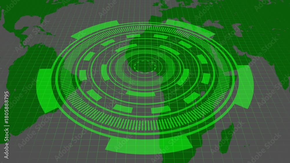 Digital Radar Interface Overlaying World Map with Green HUD Elements ...