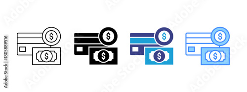 Money Card icon set multiple style collection