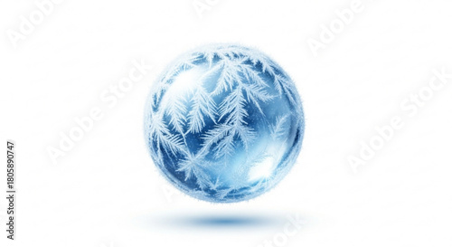 A frozen sphere isolated on, showcasing intricate ice crystal patterns, symbolizing winter, cold, and the beauty of natures artistry