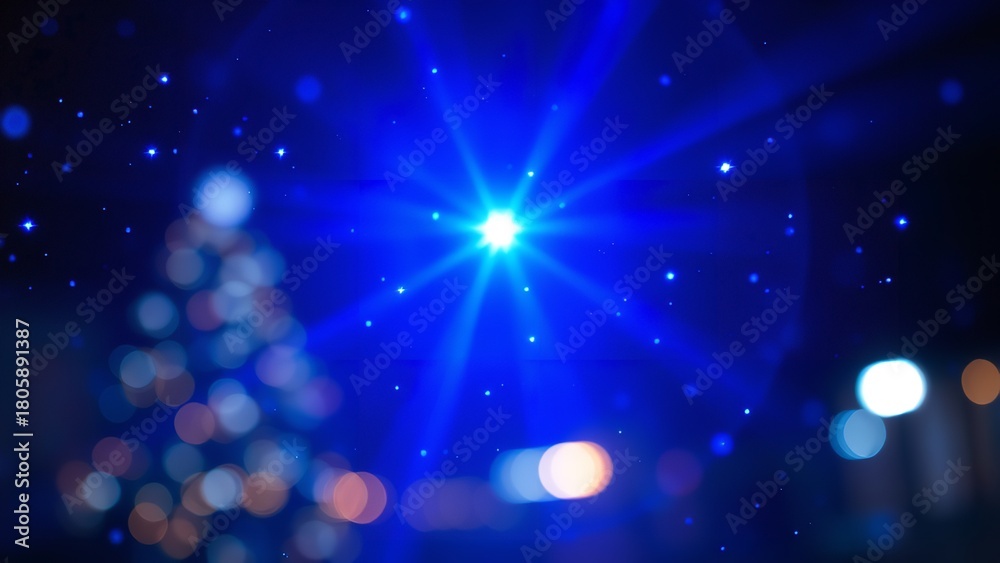 Naklejka premium Shining Star in a Celestial Realm: Luminous Light Streaks in Blue Space Scene