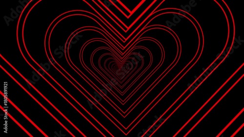 Infinite Red Heart Tunnel Abstract animation Background With Black Backdrop love. Endless red heart tunnel, abstract motion, black background, glowing love-themed animation, romantic visuals,