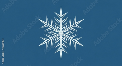 A single white snowflake on a blue background creates a wintery and cold scene, perfect for christmas, new years, or any winter holiday celebration