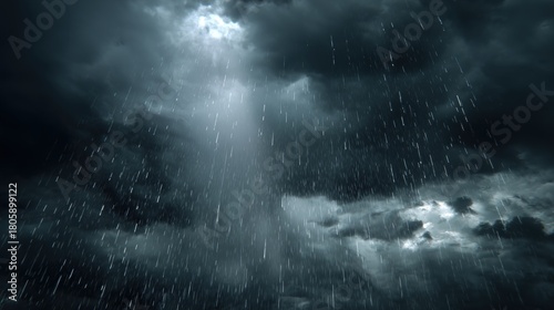 raining season. summer storm, dark sky cloudy heavy rain with thunder strike, weather in rainy season