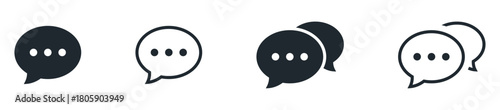 Chat bubble icon set with simple dots inside, showing single and double message symbols for conversations, comments, texting, communication, and social chat apps.