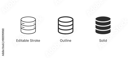 Clean database storage icon showing stacked cylindrical layers, representing data saving, server storage, cloud systems, backups, and structured information management.