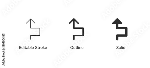 Upward direction arrow with a zigzag path, representing route change, navigation steps, progress movement, path correction, and guided upward transitions in UI design.