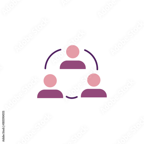 A clean flat-style three-person circle icon representing group collaboration, teamwork, unity, and community support. Perfect for business, communication, project management, social interaction themes