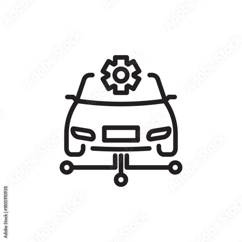 Vehicle software integration icon linking a car and cloud network. Represents connected vehicle systems, OTA updates, telematics, and digital mobility solutions. Vector for IoT and automotive tech.