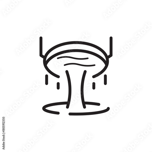 Giga die casting icon showing a foundry ladle pouring molten metal. Represents large-scale manufacturing, automotive body parts, aluminum structure, and industrial production processes.