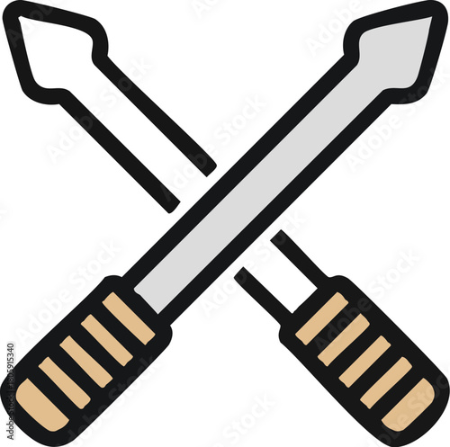 Crossed clay sculpting tools flat line icon for pottery and ceramic art, a symbol of handmade craft and creative hobbies