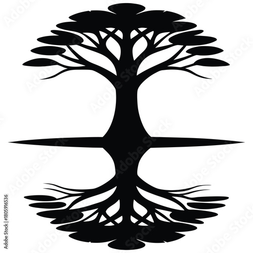 Baobab Tree Silhouette Vector for African Nature, Safari, and Eco Design