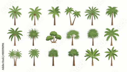 Collection of various palm trees and tropical plants for landscaping and decoration