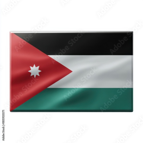 Free Download Waving Jordanian flag with black white and green horizontal bands and a red triangle with a white star - GFXLoad