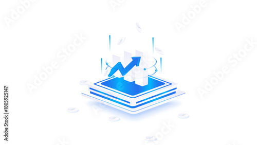 Stock market isometric vector illustration. stock market growth chart concept. Suitable for finance, investment, trading, online business, and technology.	