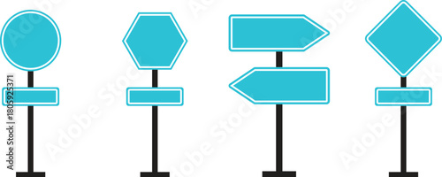 Road Sign Board icon set. Empty traffic signs isolated on transparent background. Highway attention road sign collection. Blank street traffic symbols, stopping boards. Signaling plates vector.