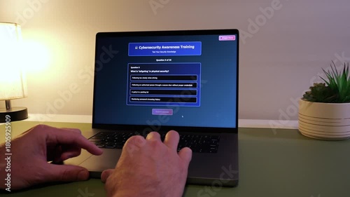 Middle Aged Man Taking Corporate Employee Information Security Awareness Training - Cybersecurity User Education Concept