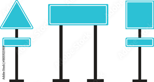 Road Sign Board icon set. Empty traffic signs isolated on transparent background. Highway attention road sign collection. Blank street traffic symbols, stopping boards. Signaling plates vector.