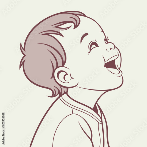A cheerful baby boy with a wide smile looks upwards, isolated on, his face expressing pure joy and wonder as he gazes above