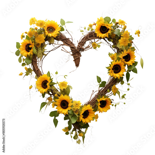 Sunflower Heart Wreath: Rustic Floral Love Decor on transparent background png