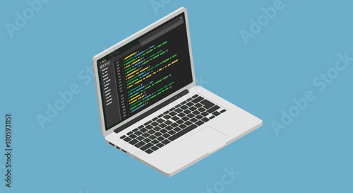 Modern laptop displaying code for website development, perfect for tech companies, software engineers, and programming courses in a sleek design