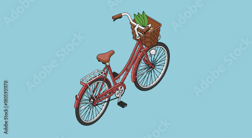 Charming vintage bicycle with basket, perfect for summer adventures and eco-friendly living, showcasing a retro lifestyle with fresh produce