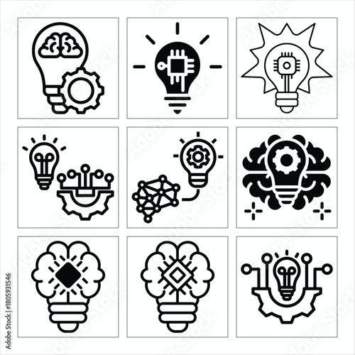 Creative light bulb ideas and artificial intelligence concept collection vector