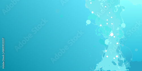Abstract flowing turquoise and blue watercolor splash with bubbles and light effects on a gradient background