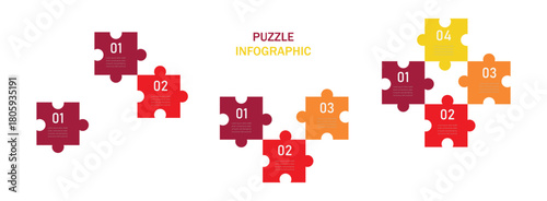 Colorful square puzzle stages. Set of 1-4 option infographic templates with puzzle sections for presentations, advertising, layouts, annual reports. 