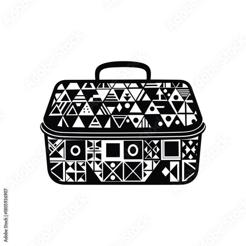 Retro style lunch box with geometric patterns silhouette